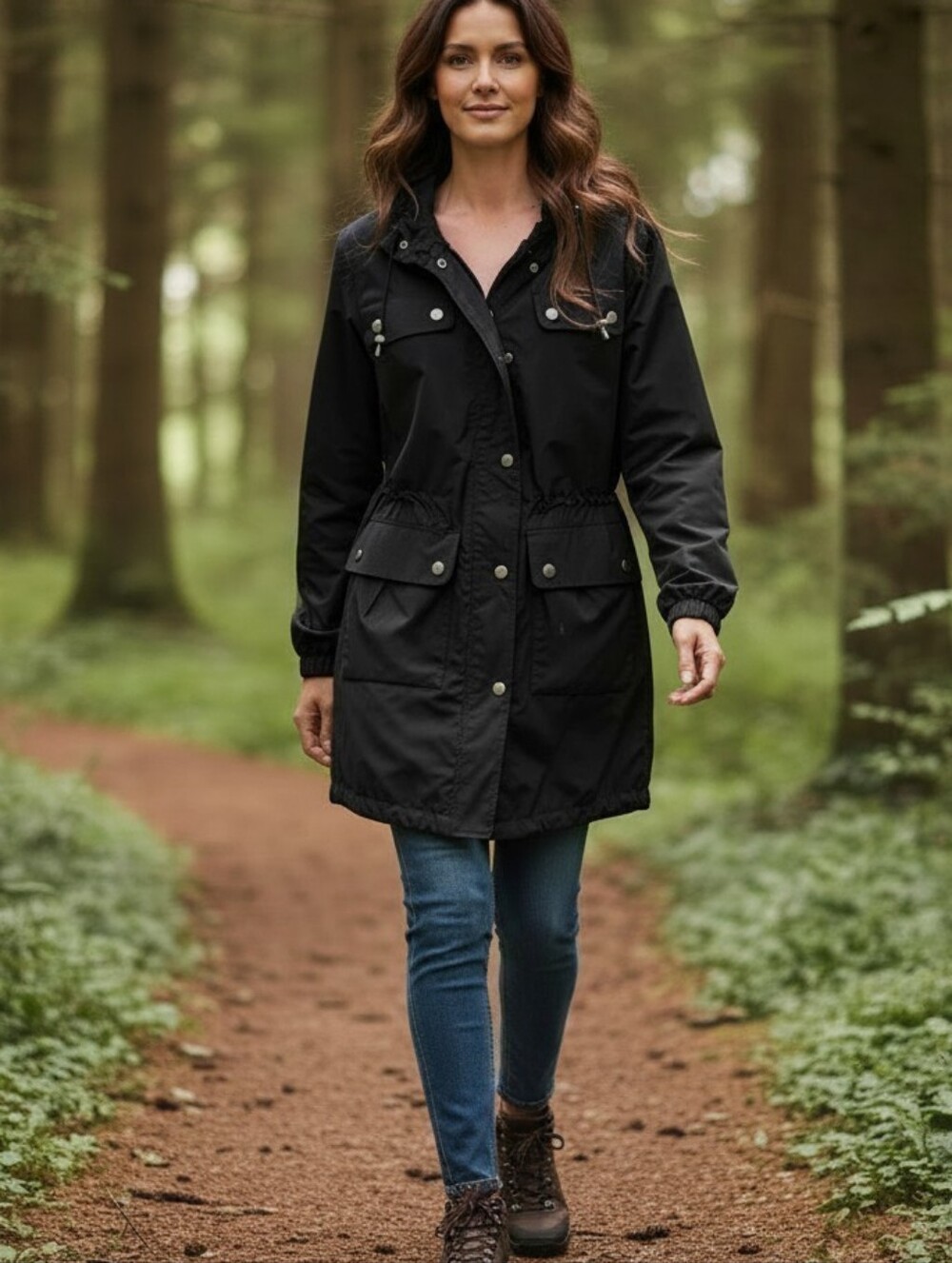Alfani Women's Rain Utility Windbreaker Jacket in Black - Size Small